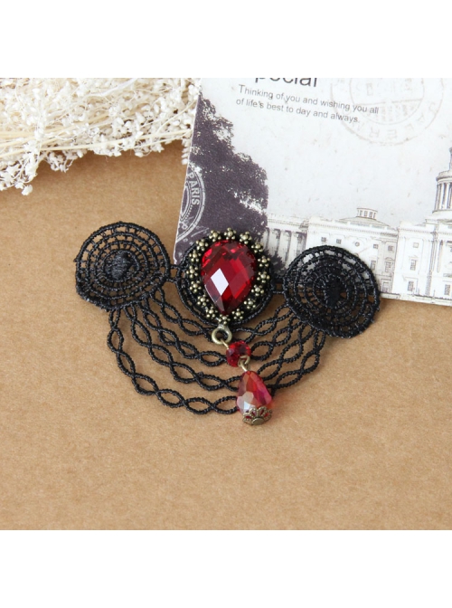 Fashion Casual Elegant Retro Red Crystal Retro Black Lace Brooch