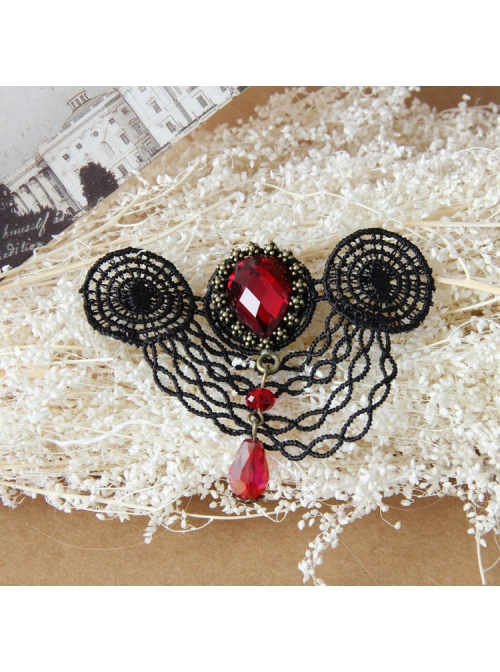 Fashion Casual Elegant Retro Red Crystal Retro Black Lace Brooch
