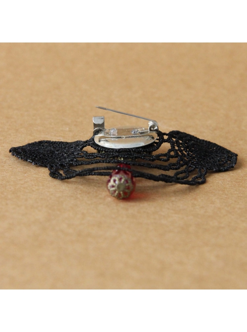Fashion Casual Elegant Retro Red Crystal Retro Black Lace Brooch