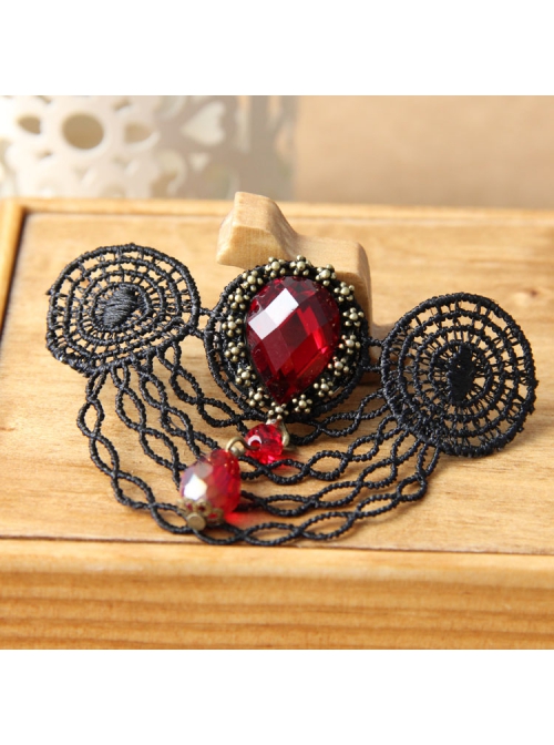 Fashion Casual Elegant Retro Red Crystal Retro Black Lace Brooch