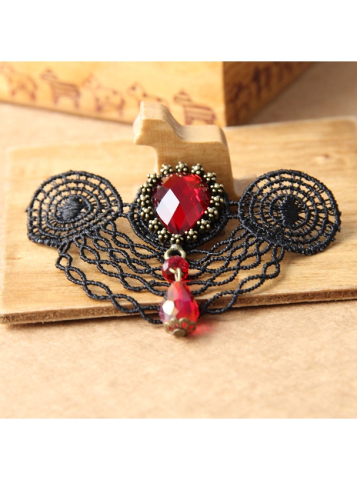 Fashion Casual Elegant Retro Red Crystal Retro Black Lace Brooch