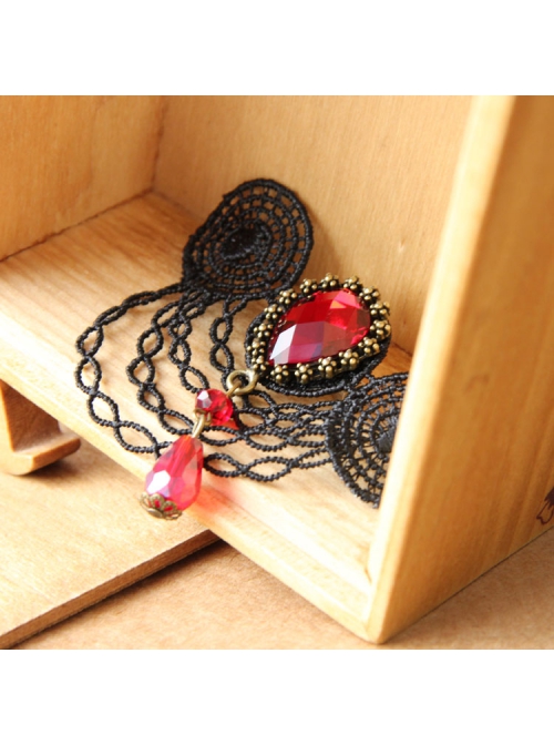 Fashion Casual Elegant Retro Red Crystal Retro Black Lace Brooch