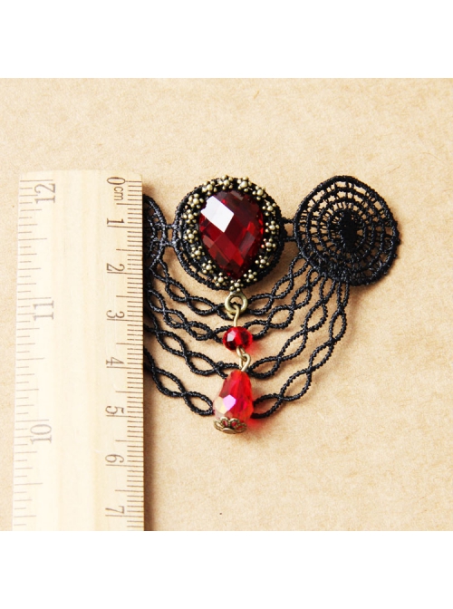 Fashion Casual Elegant Retro Red Crystal Retro Black Lace Brooch