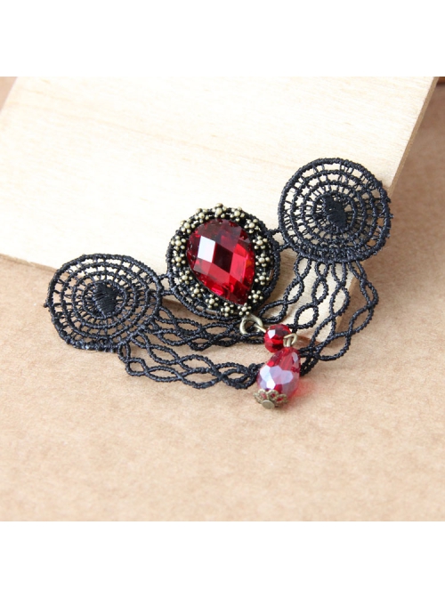Fashion Casual Elegant Retro Red Crystal Retro Black Lace Brooch