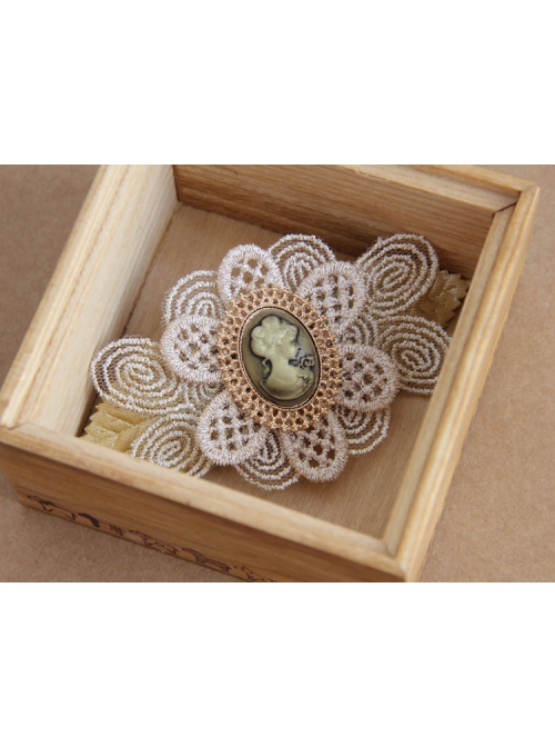 Classical Fashion Beauty Portrait Golden Lace Flower Boutique Female Handmade Hairpin