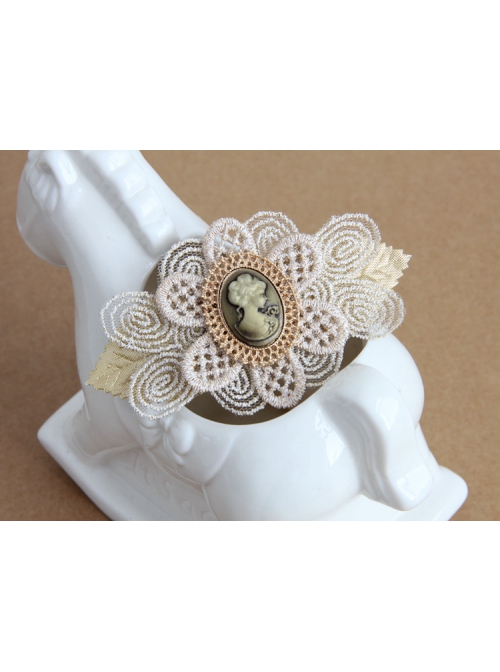 Classical Fashion Beauty Portrait Golden Lace Flower Boutique Female Handmade Hairpin