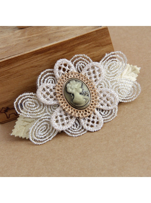 Classical Fashion Beauty Portrait Golden Lace Flower Boutique Female Handmade Hairpin