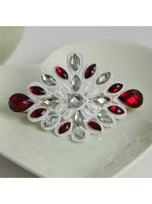 Palace Fashion Retro Baroque White Lace Ruby Handmade Female Spring Hairpin