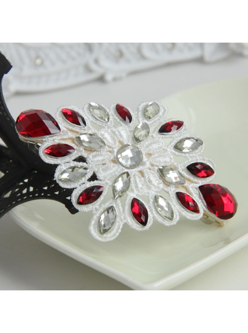 Palace Fashion Retro Baroque White Lace Ruby Handmade Female Spring Hairpin