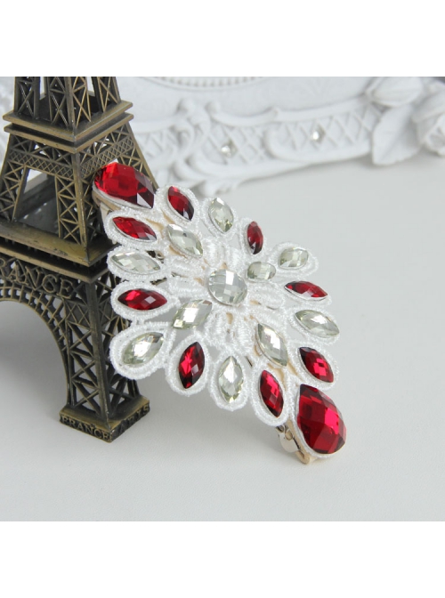 Palace Fashion Retro Baroque White Lace Ruby Handmade Female Spring Hairpin