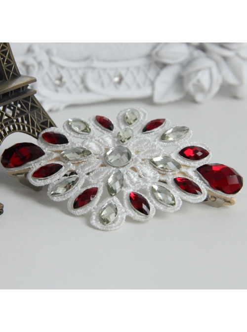 Palace Fashion Retro Baroque White Lace Ruby Handmade Female Spring Hairpin