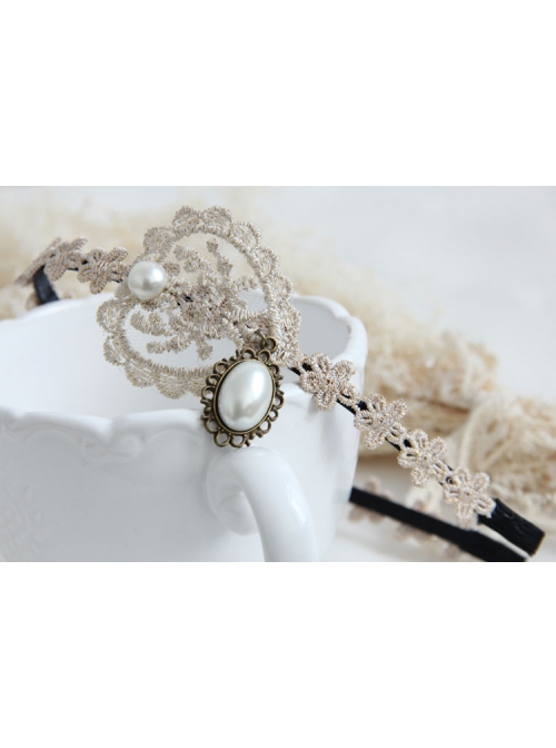 Handmade Elegant Boutique Fashion Retro Golden Lace Pearl Flower Female Hair Band