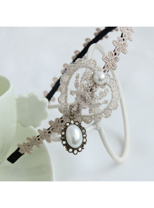 Handmade Elegant Boutique Fashion Retro Golden Lace Pearl Flower Female Hair Band
