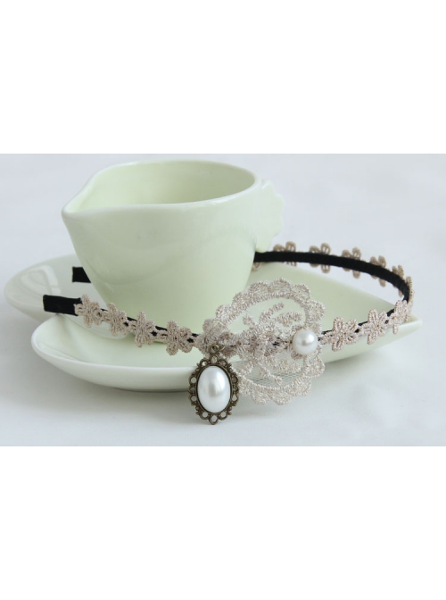 Handmade Elegant Boutique Fashion Retro Golden Lace Pearl Flower Female Hair Band