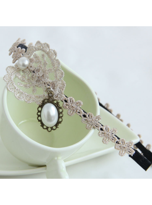Handmade Elegant Boutique Fashion Retro Golden Lace Pearl Flower Female Hair Band