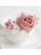 Classical Fashion Lady Pink Rose Flower Golden Lace White Pearl Handmade Hairpin