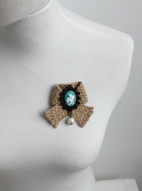 Fashion Personality Rabbit White Pearl Retro Hemp Rope Female Brooch