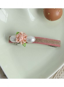 Handmade Fashion Elegant Cute Lady White Pearl Pink Flower Spring Hairpin