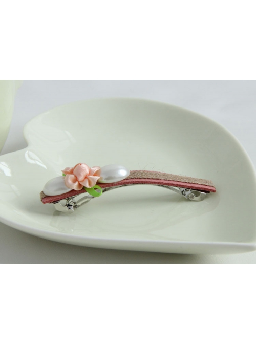 Handmade Fashion Elegant Cute Lady White Pearl Pink Flower Spring Hairpin