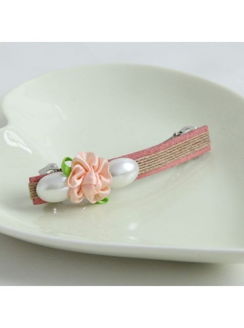 Handmade Fashion Elegant Cute Lady White Pearl Pink Flower Spring Hairpin
