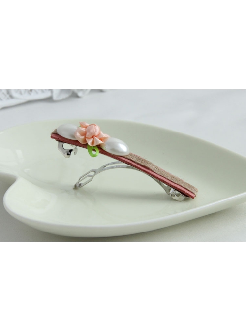 Handmade Fashion Elegant Cute Lady White Pearl Pink Flower Spring Hairpin