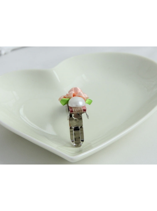 Handmade Fashion Elegant Cute Lady White Pearl Pink Flower Spring Hairpin