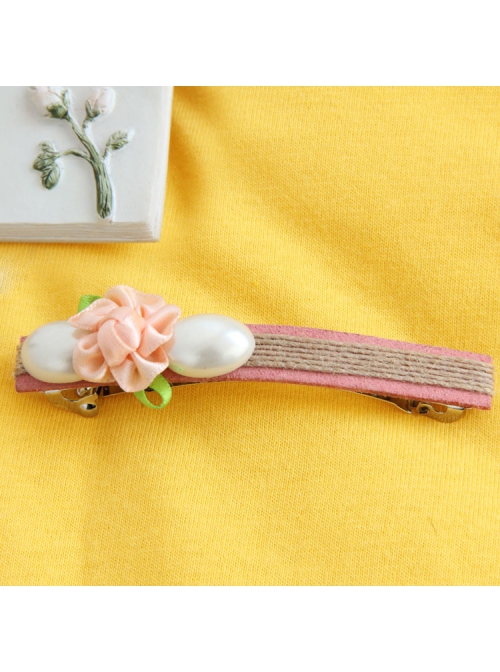 Handmade Fashion Elegant Cute Lady White Pearl Pink Flower Spring Hairpin