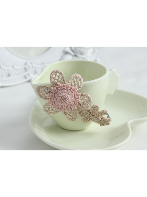 Fashion Retro Cute Elegant Handmade Golden Lace Pink Flowers Female Hairpin