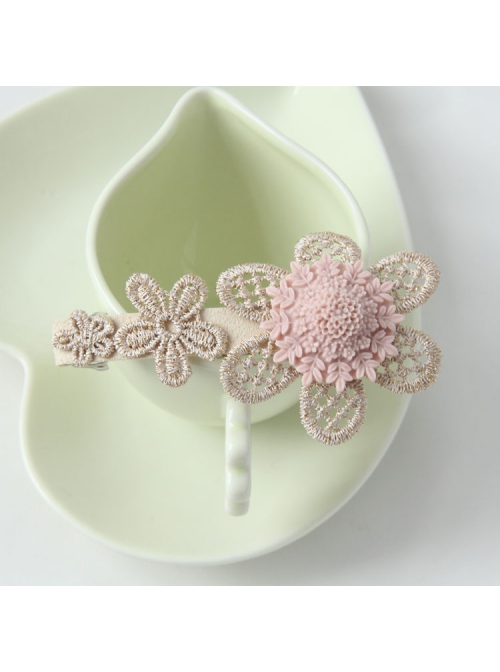 Fashion Retro Cute Elegant Handmade Golden Lace Pink Flowers Female Hairpin
