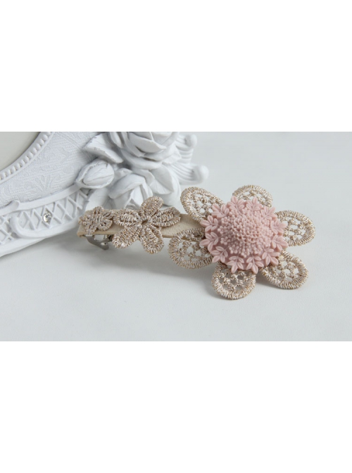Fashion Retro Cute Elegant Handmade Golden Lace Pink Flowers Female Hairpin