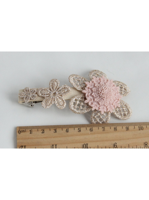 Fashion Retro Cute Elegant Handmade Golden Lace Pink Flowers Female Hairpin