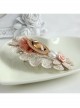 Fashion Elegant Handmade Female White Pearl Golden Lace Pink Flowers Orange Mesh Hairpin
