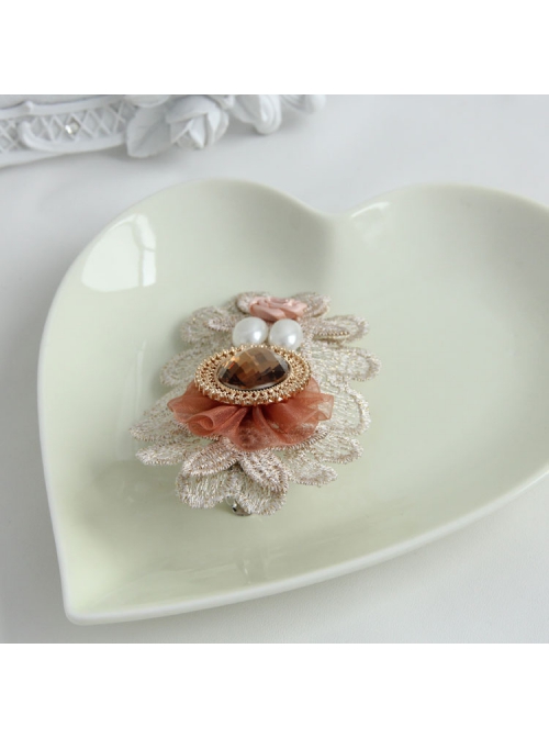 Fashion Elegant Handmade Female White Pearl Golden Lace Pink Flowers Orange Mesh Hairpin
