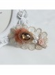 Fashion Elegant Handmade Female White Pearl Golden Lace Pink Flowers Orange Mesh Hairpin