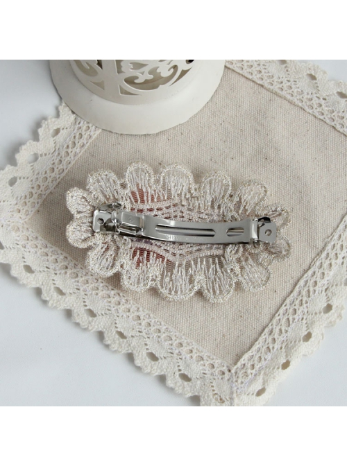 Fashion Elegant Handmade Female White Pearl Golden Lace Pink Flowers Orange Mesh Hairpin