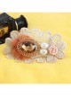 Fashion Elegant Handmade Female White Pearl Golden Lace Pink Flowers Orange Mesh Hairpin