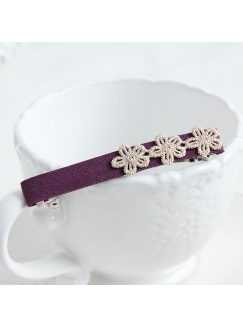 Fashion Casual Elegant Female Handmade Golden Lace Flower Purple Hairpin