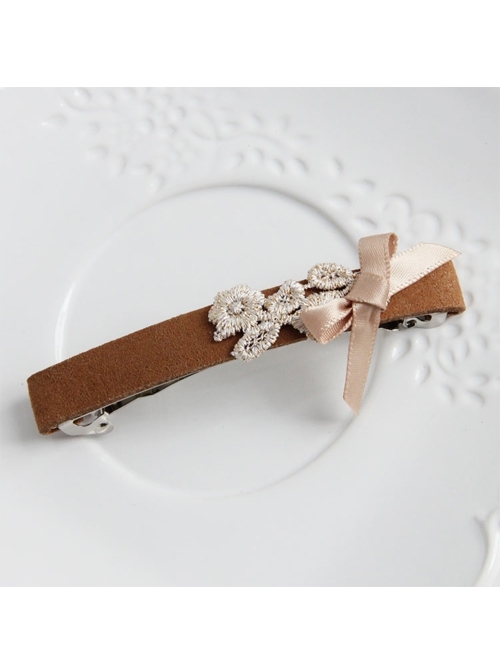 Handmade Fashion Elegant Boutique Lady Golden Lace Bow Brown Spring Hairpin