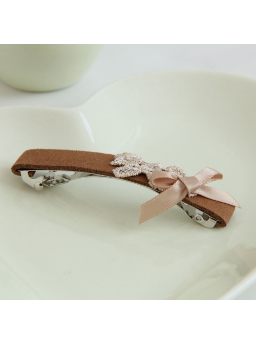 Handmade Fashion Elegant Boutique Lady Golden Lace Bow Brown Spring Hairpin