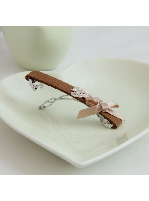 Handmade Fashion Elegant Boutique Lady Golden Lace Bow Brown Spring Hairpin