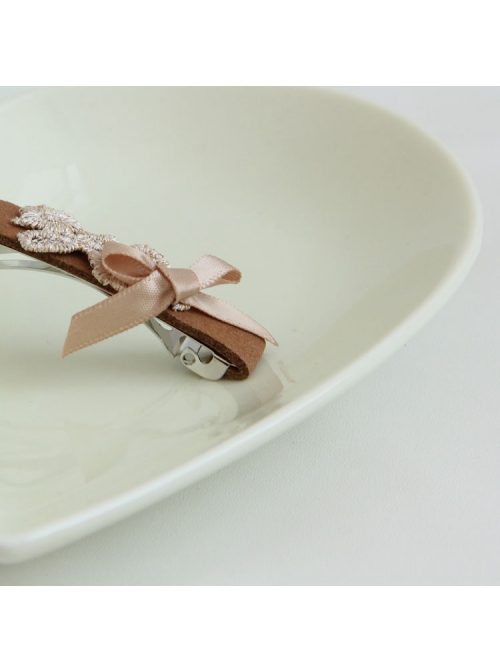 Handmade Fashion Elegant Boutique Lady Golden Lace Bow Brown Spring Hairpin