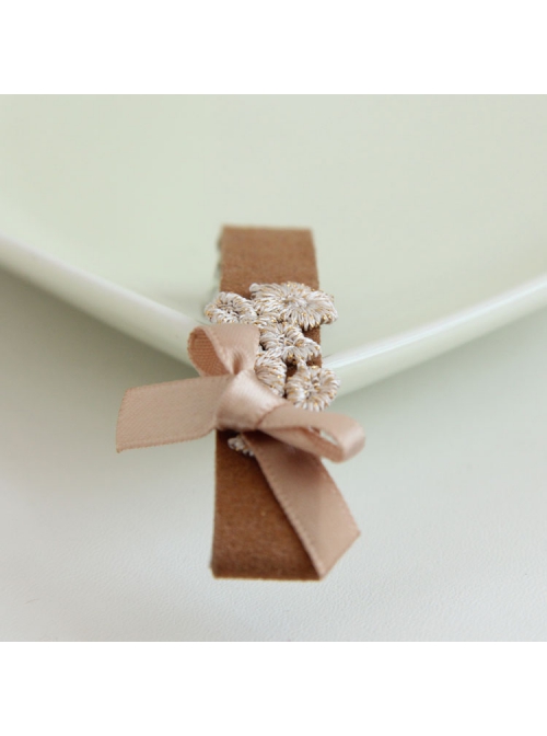 Handmade Fashion Elegant Boutique Lady Golden Lace Bow Brown Spring Hairpin