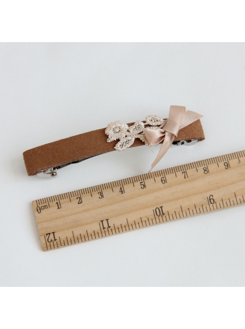 Handmade Fashion Elegant Boutique Lady Golden Lace Bow Brown Spring Hairpin