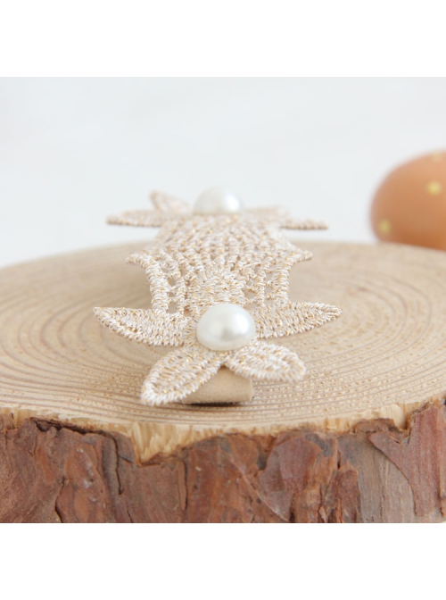 Fashion Elegant Personality White Pearl Golden Leaves Flower Lace Female Hairpin