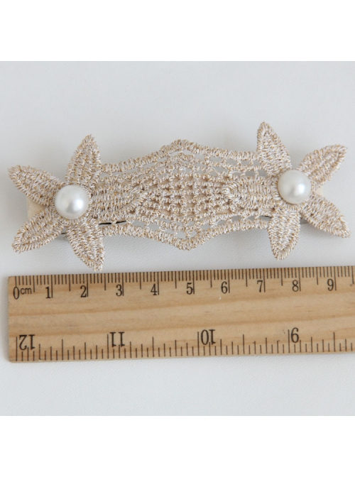 Fashion Elegant Personality White Pearl Golden Leaves Flower Lace Female Hairpin