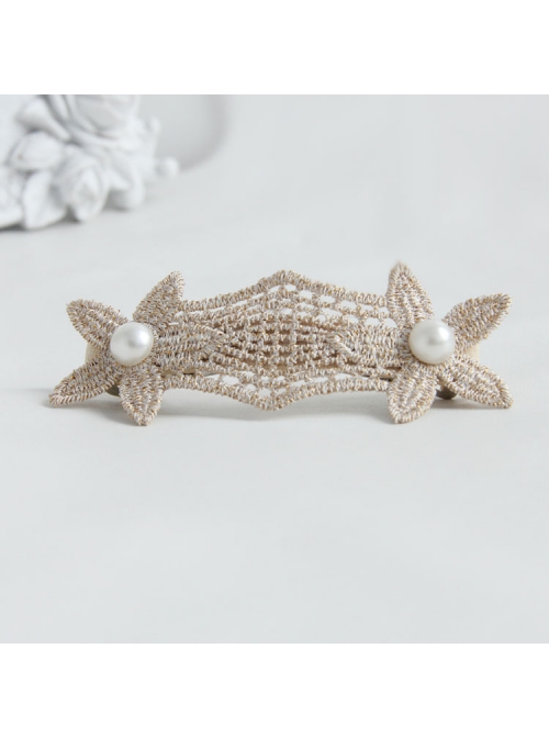 Fashion Elegant Personality White Pearl Golden Leaves Flower Lace Female Hairpin