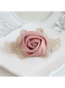 Fashion Elegant Personality Retro Golden Lace Leaves Pink Roses Female Hairpin