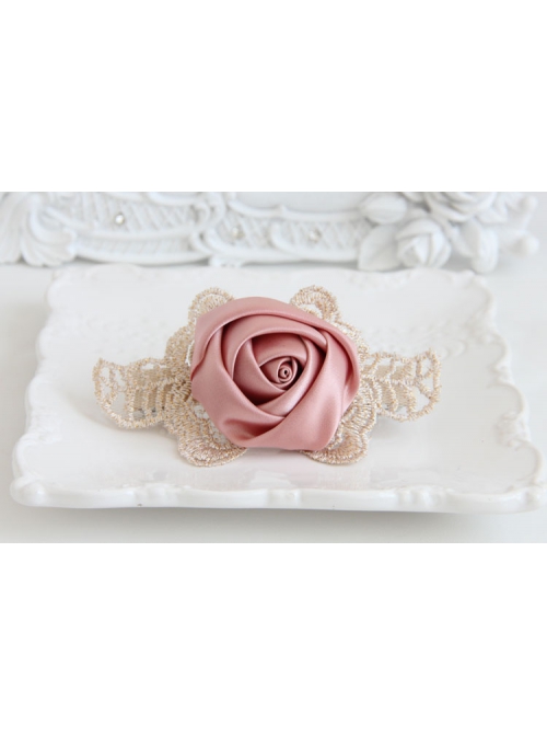 Fashion Elegant Personality Retro Golden Lace Leaves Pink Roses Female Hairpin