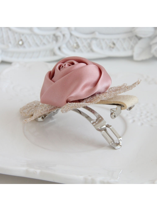 Fashion Elegant Personality Retro Golden Lace Leaves Pink Roses Female Hairpin