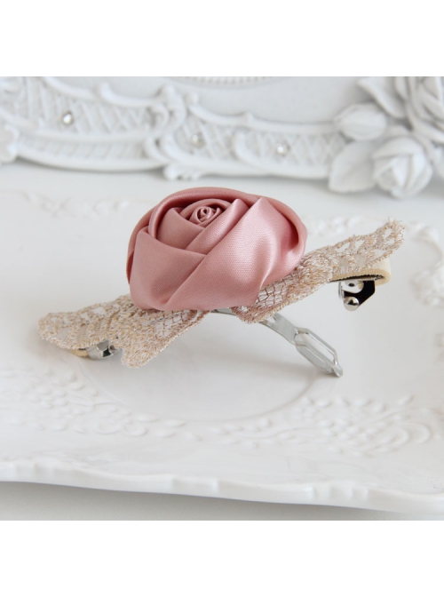 Fashion Elegant Personality Retro Golden Lace Leaves Pink Roses Female Hairpin